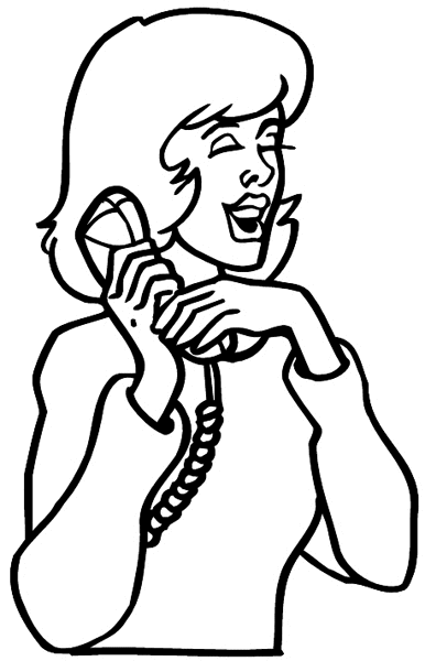 Lady talking on home phone vinyl sticker. Customize on line. Telephone 091-0204